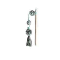 AFP Cat Toy Knotty Habit Yarn Pom Pom Wand - Grey