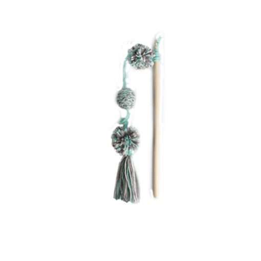 AFP Cat Toy Knotty Habit Yarn Pom Pom Wand - Grey