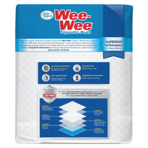 Wee Wee Gigantic Superior Performance Dog Training Pads - 70x112cm - 8 pack - Image 2