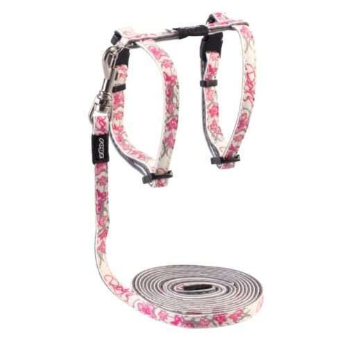 Rogz GlowCat H-Harness and Lead Combination - Pink Butterflies Design