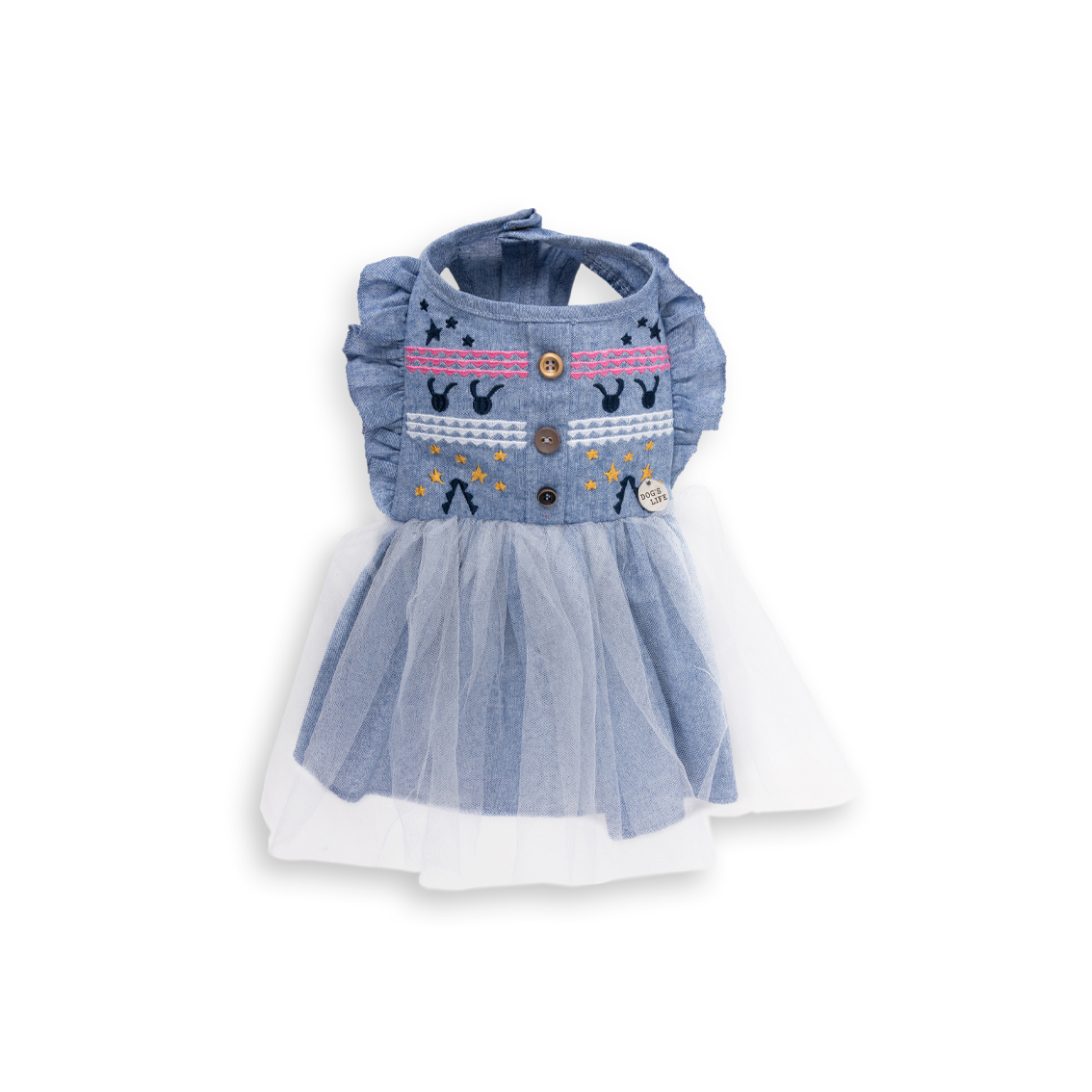Dog's Life Embroidered Denim Dress - Blue